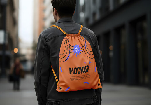 Drawstring Bag Mockup in Urban Lifestyle Scene