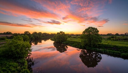 Obraz premium Sunset over a calm river
