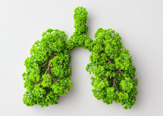 Lung shape made from fresh green parsley leaves on white background, symbolizing healthy breathing, nature, and wellness, with creative and vibrant concept for health awareness