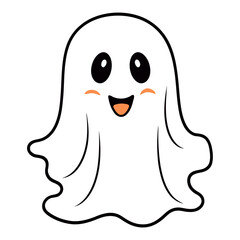 Illustration of a cute cartoon ghost with big eyes and a happy smile on a white background design element