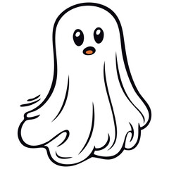 Illustration of a cartoon ghost with big eyes and a small mouth on a white background