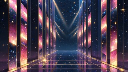 ゲーム背景　未来的ステージへの回廊風景