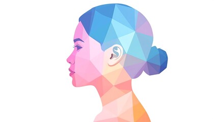Geometric portrait of a woman in profile with colorful polygonal design