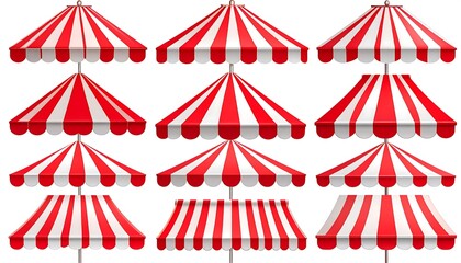 Illustration of Red and White Striped Umbrellas for Various Design Purposes