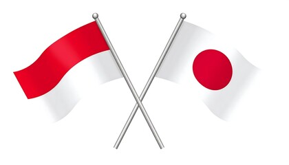 Indonesia and Japan Flags Crossed, Representing Diplomacy and International Relations