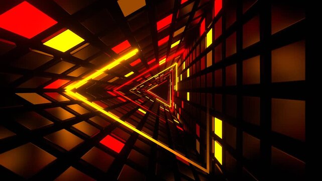 Red and Yellow Neon Triangle Tunnel Background VJ Loop in 4K