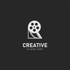 Creative film reel logo design with letter R for media, video production, cinema, and filmmaking branding