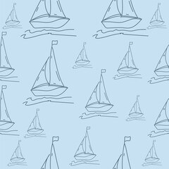 Hand Drawn Sailboat Seamless Pattern Vector illustration
