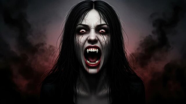 Terrifying Vampire Woman Screaming Portrait for Halloween and Horror Projects