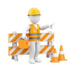 Construction Worker 3D Figure with Safety Gear and Barriers