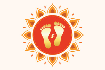 Dhanteras Lakshmi footprint elements with mandala, foot, worship, festival, indian, celebration, puja, wealth, greeting, hanging, decoration, hinduism, footstep, symbol, icon, diwali, deepawali,