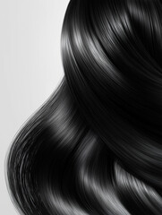 Fototapeta premium high-quality, realistic depiction of long, silky, shiny black hair. The composition emphasizes the texture, flow, and reflective properties of the hair, creating an elegant and luxurious 