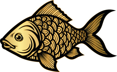 Golden Fish Illustration with Detailed Scales and Fins.