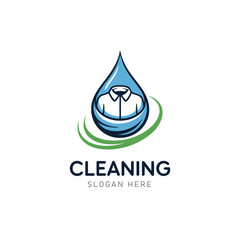 Cleaning logo design with water drop and shirt for laundry, dry cleaning, and home care services