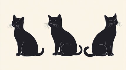 Obraz premium 92.A striking set of three black cat silhouettesâ€”each captured in a different stanceâ€”against a light gray background, ideal for a sleek, modern design or as part of an elegant branding package.
