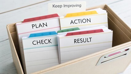 File folders with labeled tabs representing a plan in progress