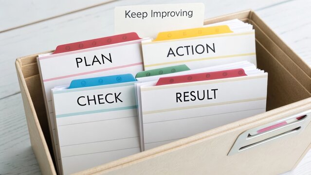 File folders with labeled tabs representing a plan in progress