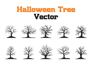 Collection of Ten Bare Halloween Tree Silhouettes spooky