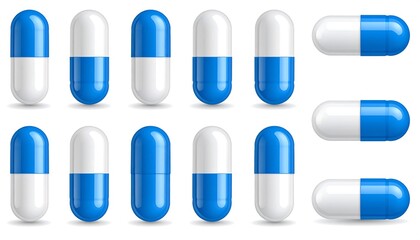 Medical Capsules: A Vector Illustration of Blue and White Pharmaceutical Pills
