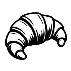 Delicious French Croissant Vector Illustration - A Classic Parisian Bakery Pastry Icon for Breakfast & Coffee Shops - Hand-Drawn Style Black & White Baked Good Graphic - Flaky & Buttery Morning Treat