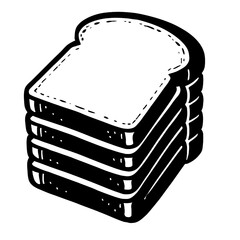 Black and white illustration of stacked bread slices. A classic bakery staple, perfect for sandwiches, toast, or breakfast. This simple line art graphic represents essential food, daily nutrition, com