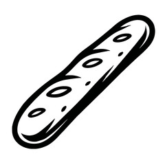 Classic French Baguette Bread Loaf Outline Vector Illustration - Freshly Baked European Bakery Item Drawing - Artisan Food Icon - Crisp Crust Delight for Sandwiches & Meals - Simple Monochrome Sketch