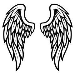 Striking pair of stylized angel wings vector illustration, ideal for tattoo designs, spiritual emblems, religious symbols, heavenly concepts, freedom motifs, decorative art, graphic projects, digital