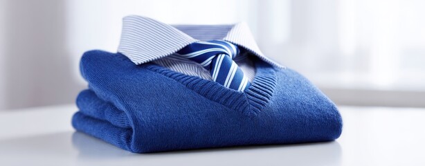 The Blue Knit Sweater with Shirt and Tie for Office Presentation
