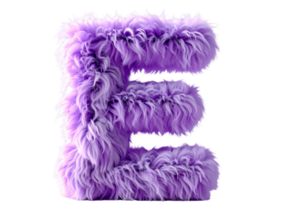 3D Fluffy Letter E with Soft Blue Fur and Realistic Fiber Texture PNG.