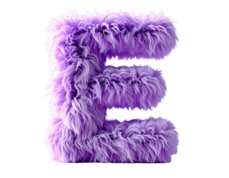 3D Fluffy Letter E with Soft Blue Fur and Realistic Fiber Texture PNG.