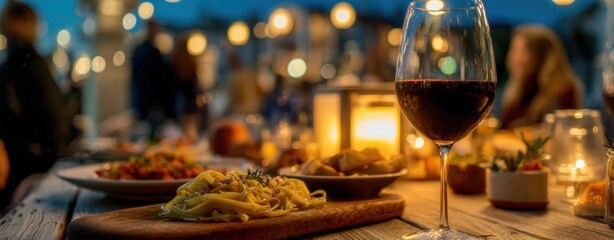 The Wine Glass at a Cozy Italian Dinner Table in Candlelight