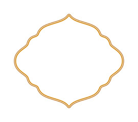 Golden shiny 3d vignette. Realistic luxury ornamental frame. Islamic, Indian decorative element, traditional Arabic border, morocco shapes. Vector illustration for certificates, stamps, labels, badges