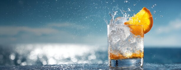 The Glass of Citrus Refreshment Shimmering Under Bright Oceanic Sunlight