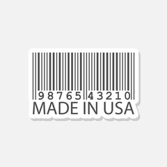 Barcode with label Made in USA sticker isolated on gray background