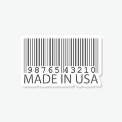 Barcode with label Made in USA sticker isolated on gray background