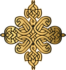 Elegant golden Celtic knot cross with intricate interwoven design.
