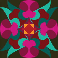 Vibrant Abstract Floral Mandala Seamless Pattern in Tropical Colors