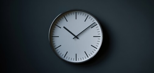 The clock on a minimalist dark wall casting soft shadow and modern design