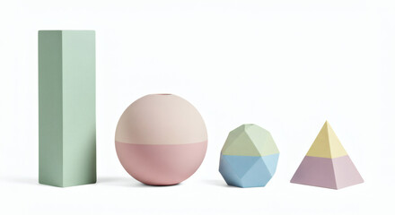 Geometric shapes in pastel colors minimalist design elements on transparent background
