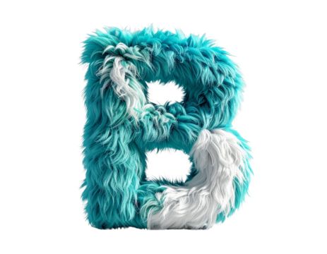 Cute Blue Furry Letter B with Diffused Lighting and Shadow PNG.