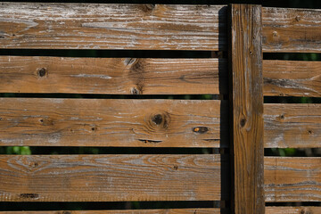 Rustic wooden fence panels in an outdoor background with weathered planks