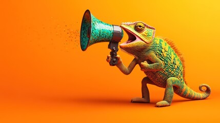 Chameleon Shouting Through a Megaphone with Confetti