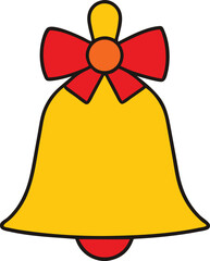 Christmas bell with bow Christmas theme gold and red on white background