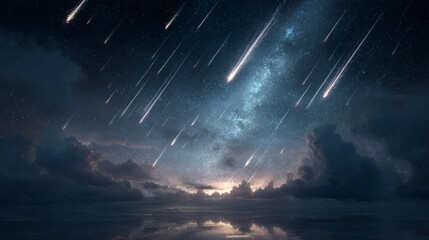 Fototapeta premium Stunning Meteor Shower Display with Multiple Shooting Stars at Night