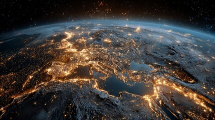 Nighttime Earth Satellite View Highlighting Light Pollution Effects