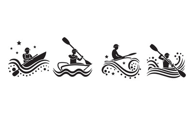Kayak Silhouettes and Canoe Adventure Logo Vector