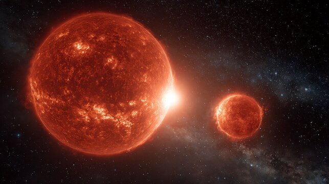 Comparison of a Red Supergiant Star to Our Sun in Space Scene