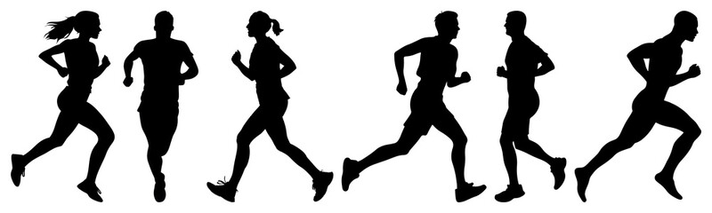 Obraz premium PNG Silhouettes running in motion, element set on transparent background