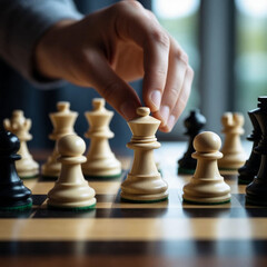 a hand taking a chess piece