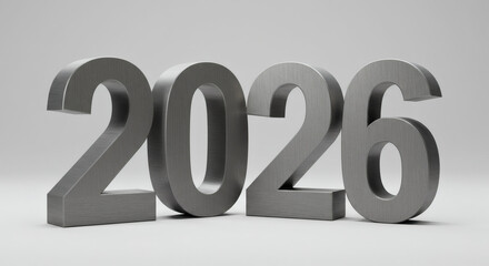 Metallic 2026 numerals isolated on transparent background for conceptual design